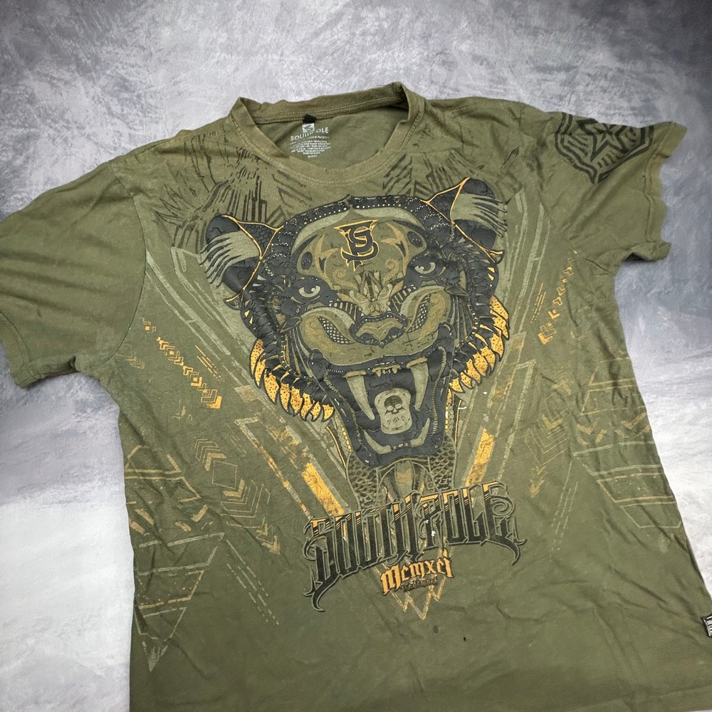 Southpole Mens XXL Olive Green Tiger Graphic T-Shirt Y2K Streetwear Skater Boxy - Picture 3 of 7